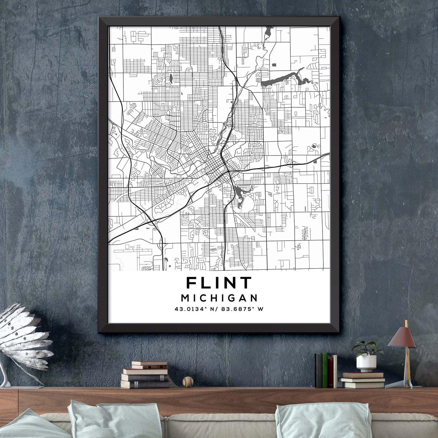 Flint,Michigan Map Print