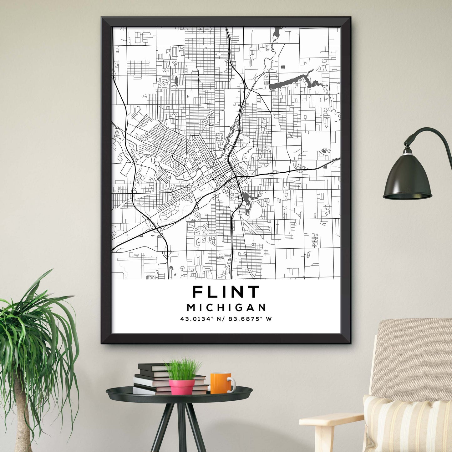 Flint,Michigan Map Print