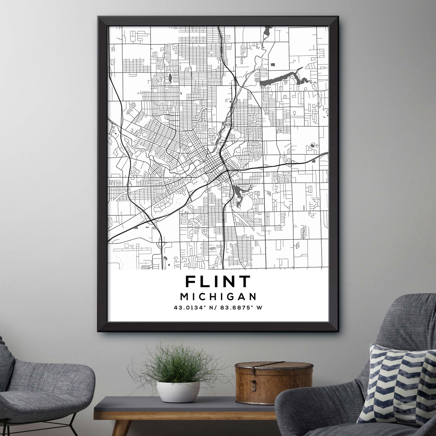 Flint,Michigan Map Print