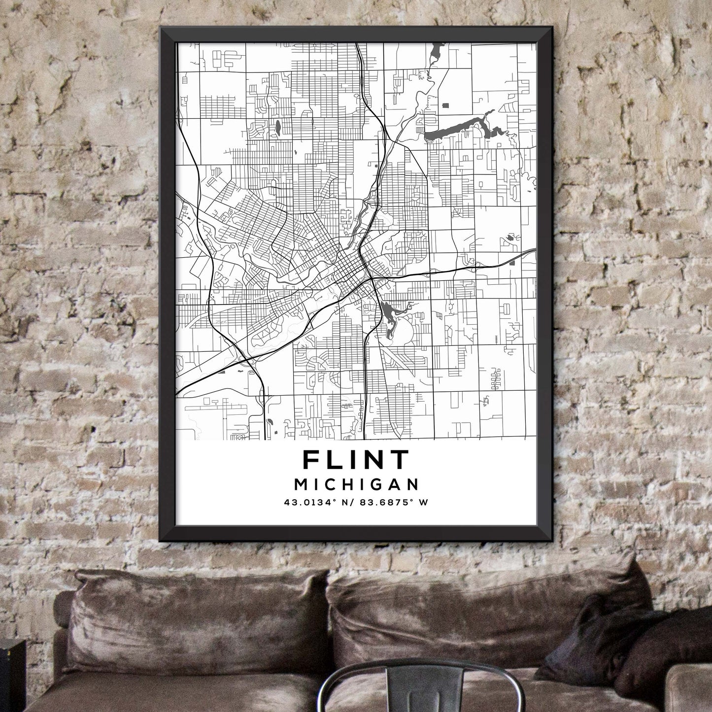 Flint,Michigan Map Print
