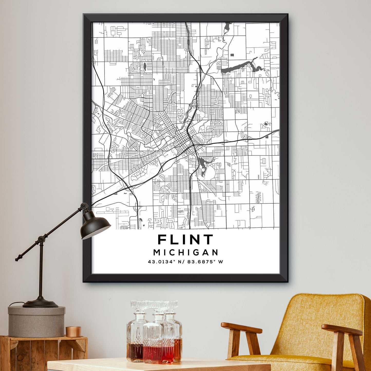 Flint,Michigan Map Print