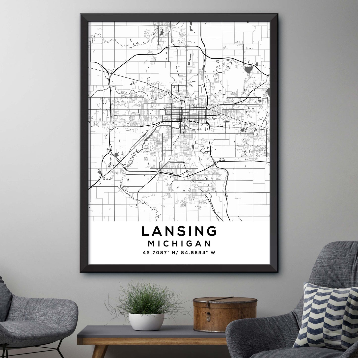 Lansing,Michigan Map Print