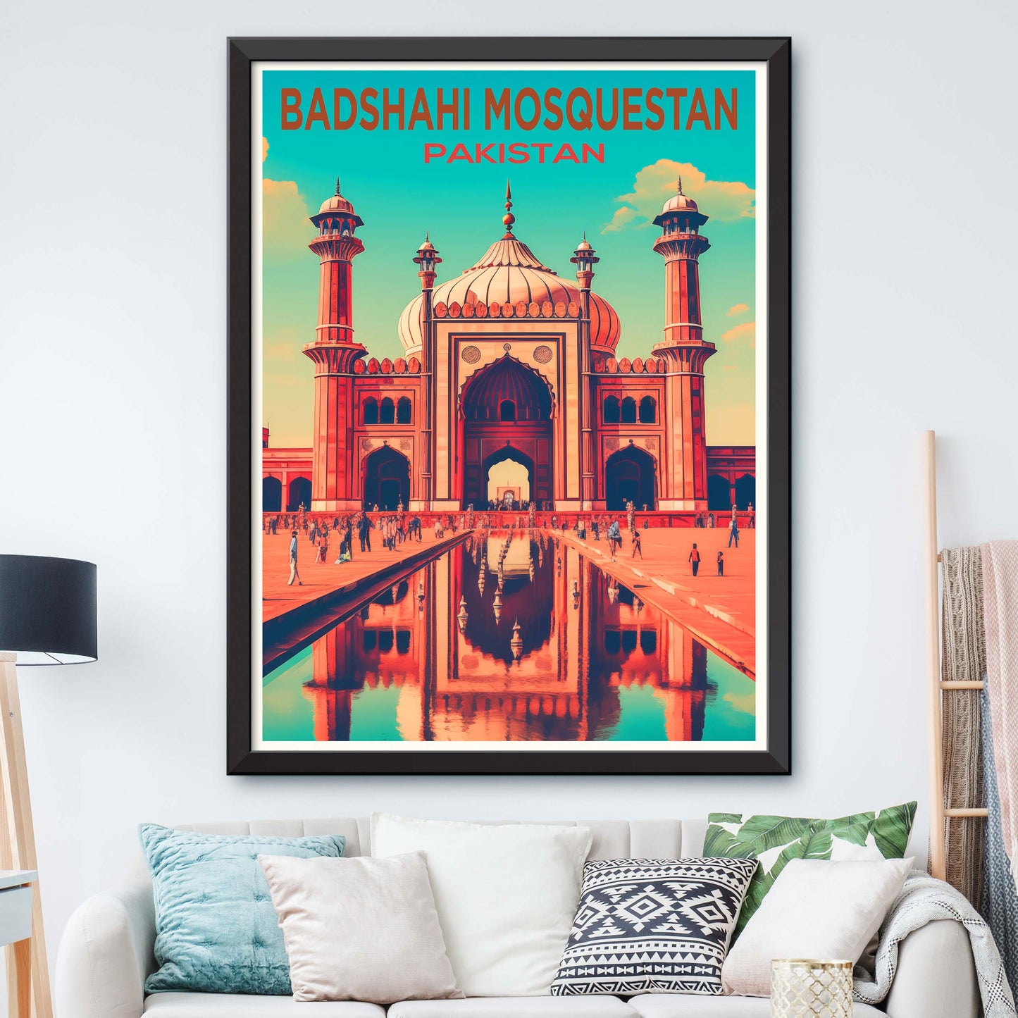 Badshahi Mosque Digital Print Colorful Islamic wall art decor Pakistan Travel poster
