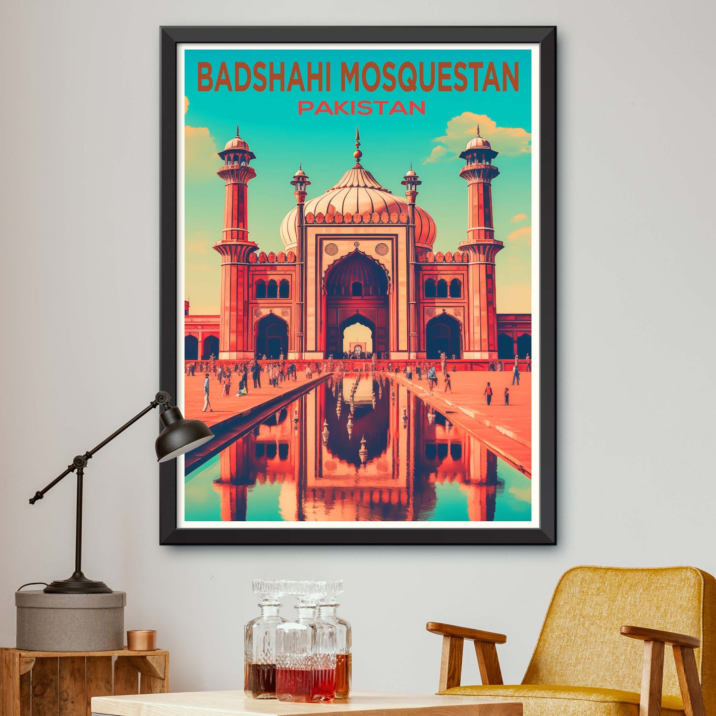 Badshahi Mosque Digital Print Colorful Islamic wall art decor Pakistan Travel poster