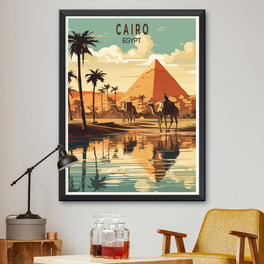 Egypt illustration Printable, Pyramid art print, travel poster