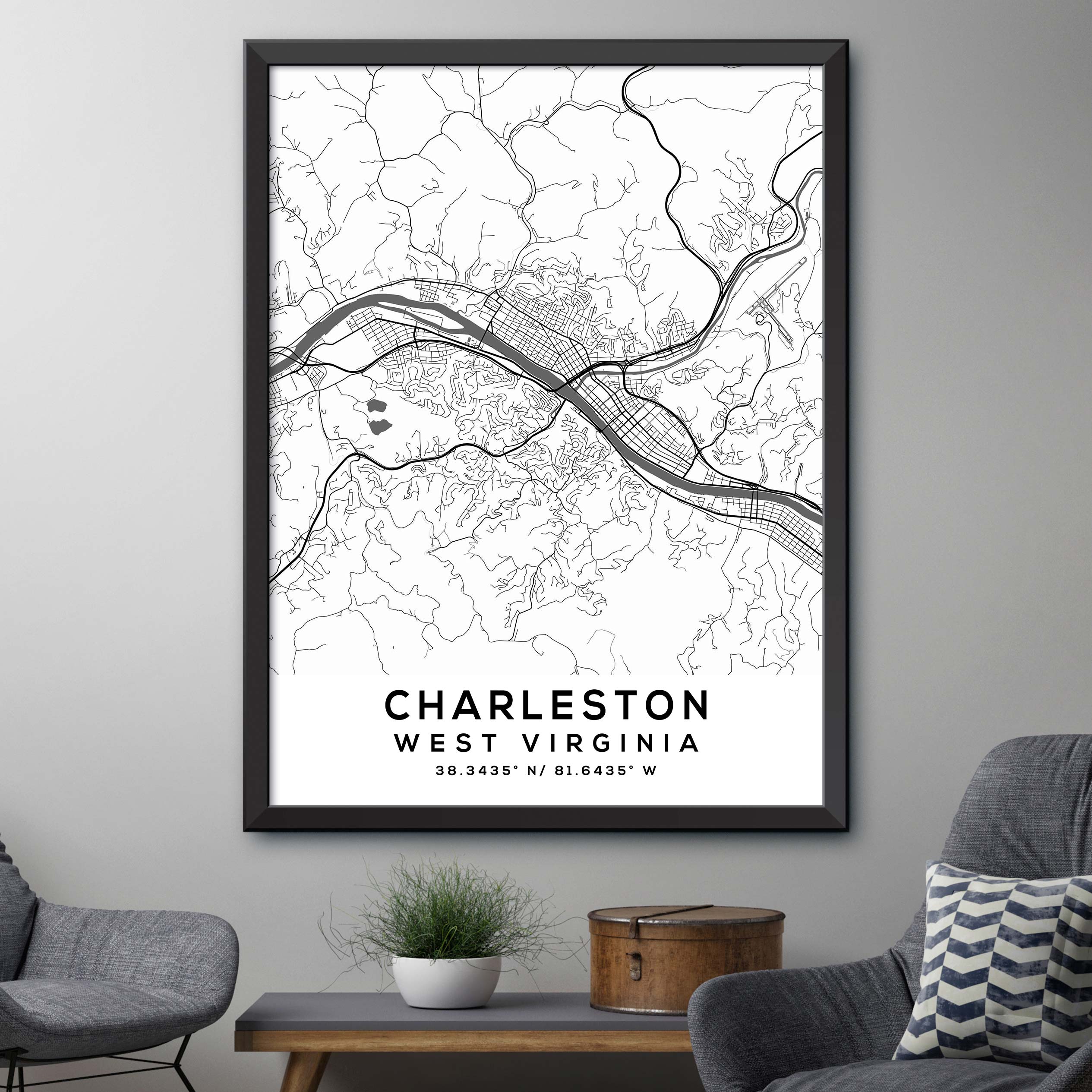 Charleston,West-Virginia Map Print – Dormfuly
