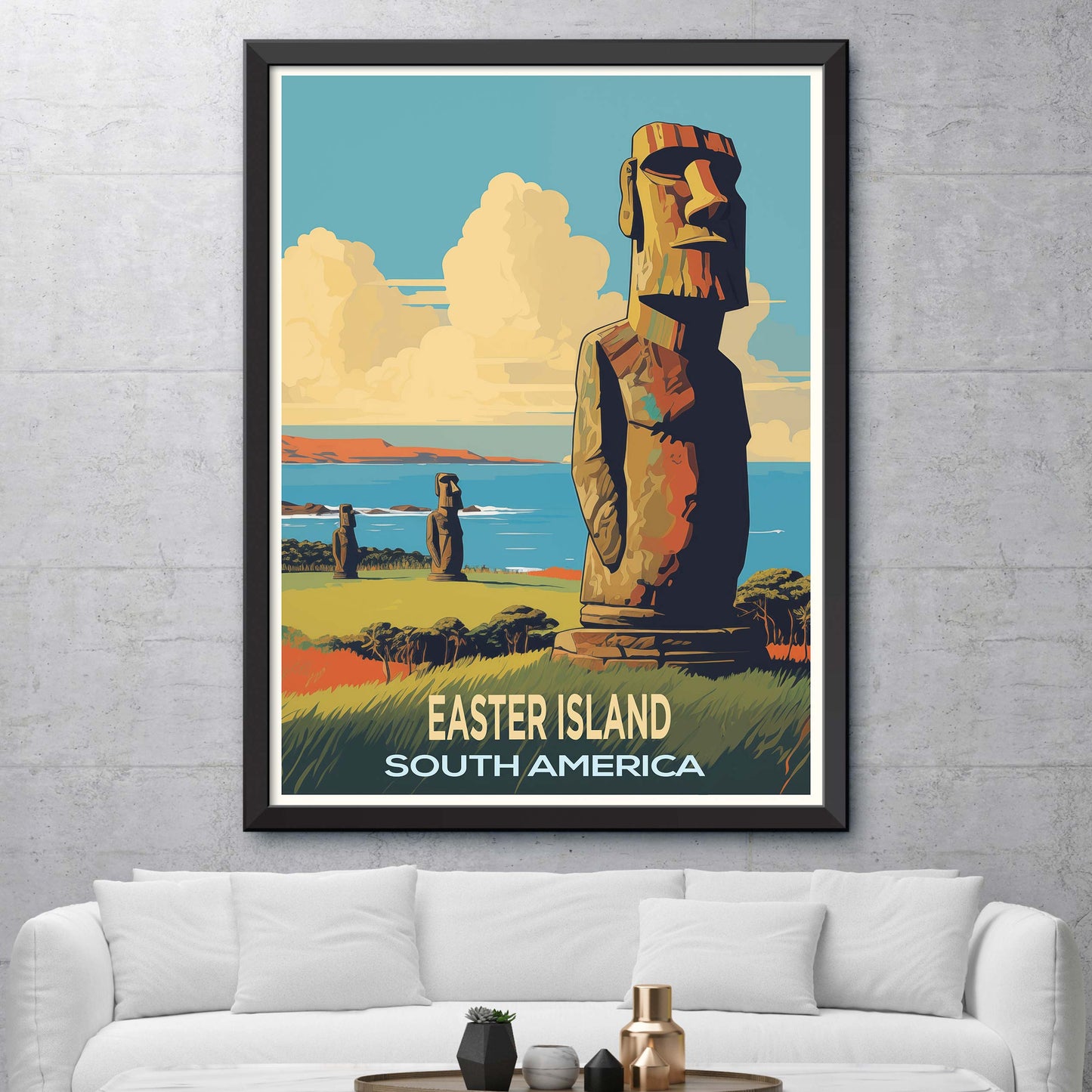 Easter Island Travel Poster Moai Statue Poster Chile Vintage Poster
