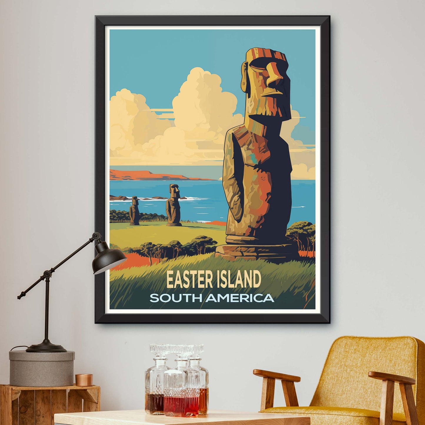 Easter Island Travel Poster Moai Statue Poster Chile Vintage Poster