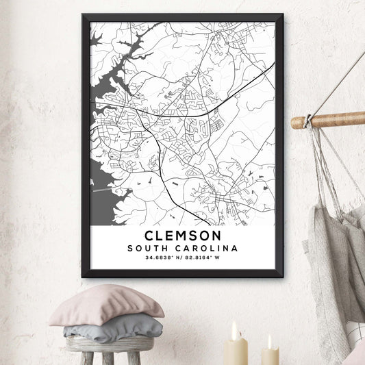 Clemson,South-Carolina Map Print