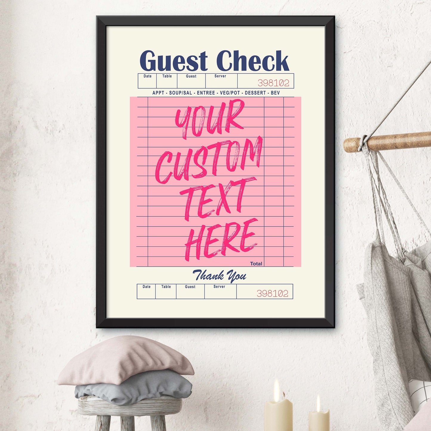 Customizable Guest Check Poster - Pink