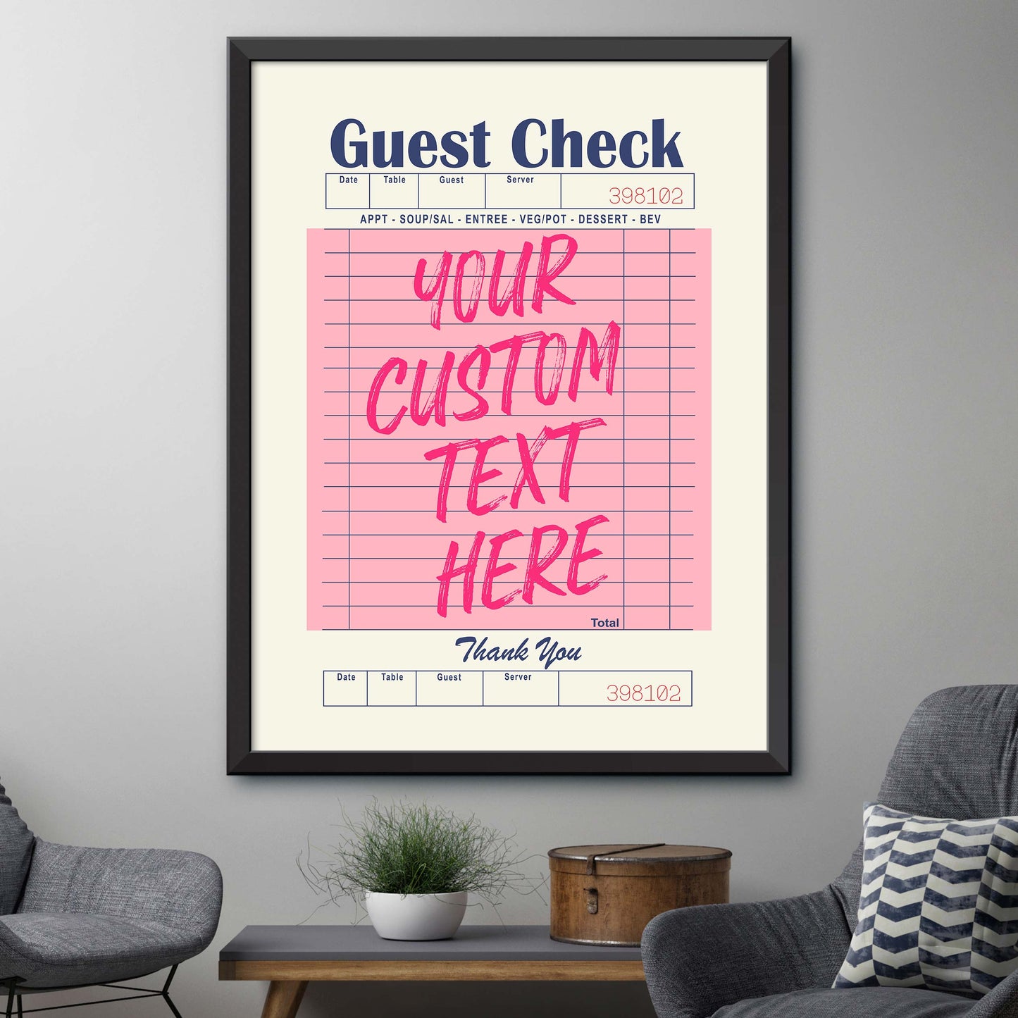 Customizable Guest Check Poster - Pink