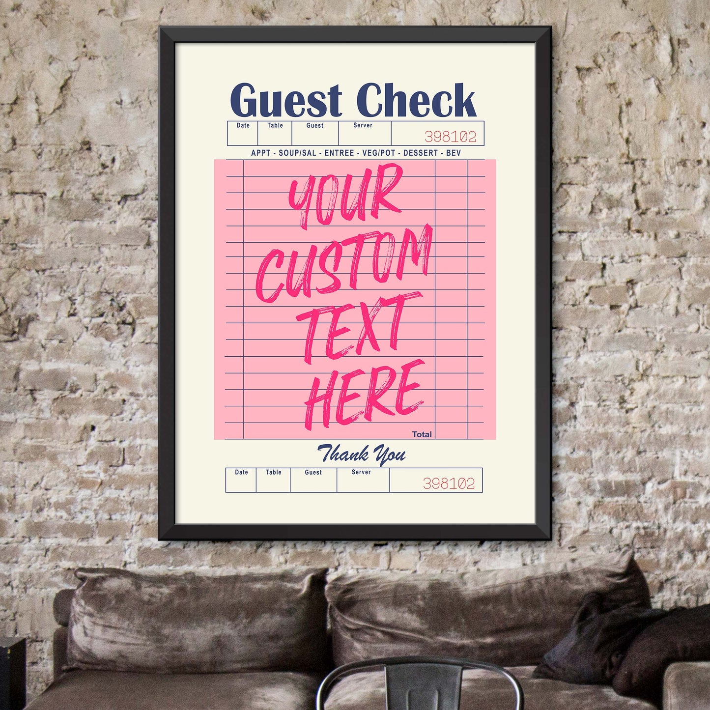 Customizable Guest Check Poster - Pink