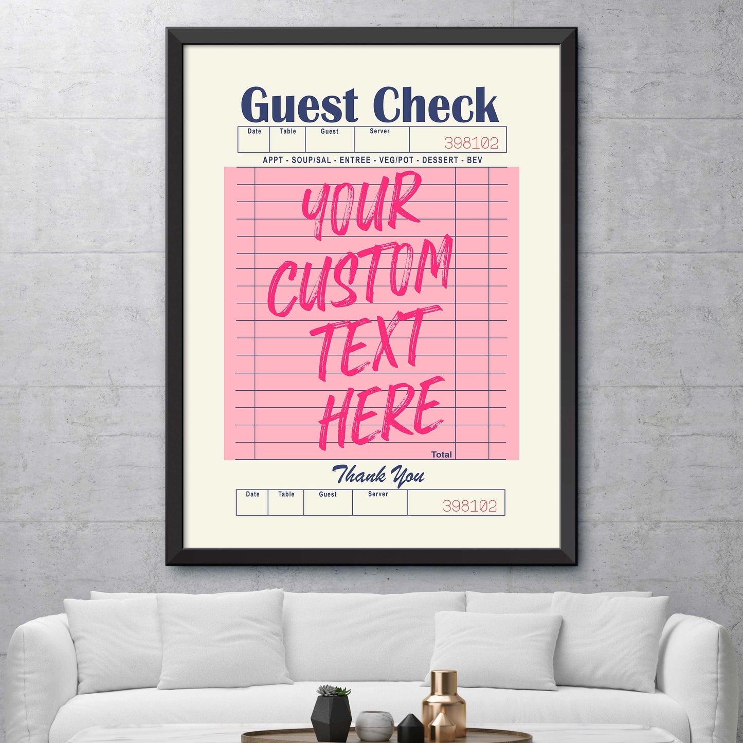 Customizable Guest Check Poster - Pink