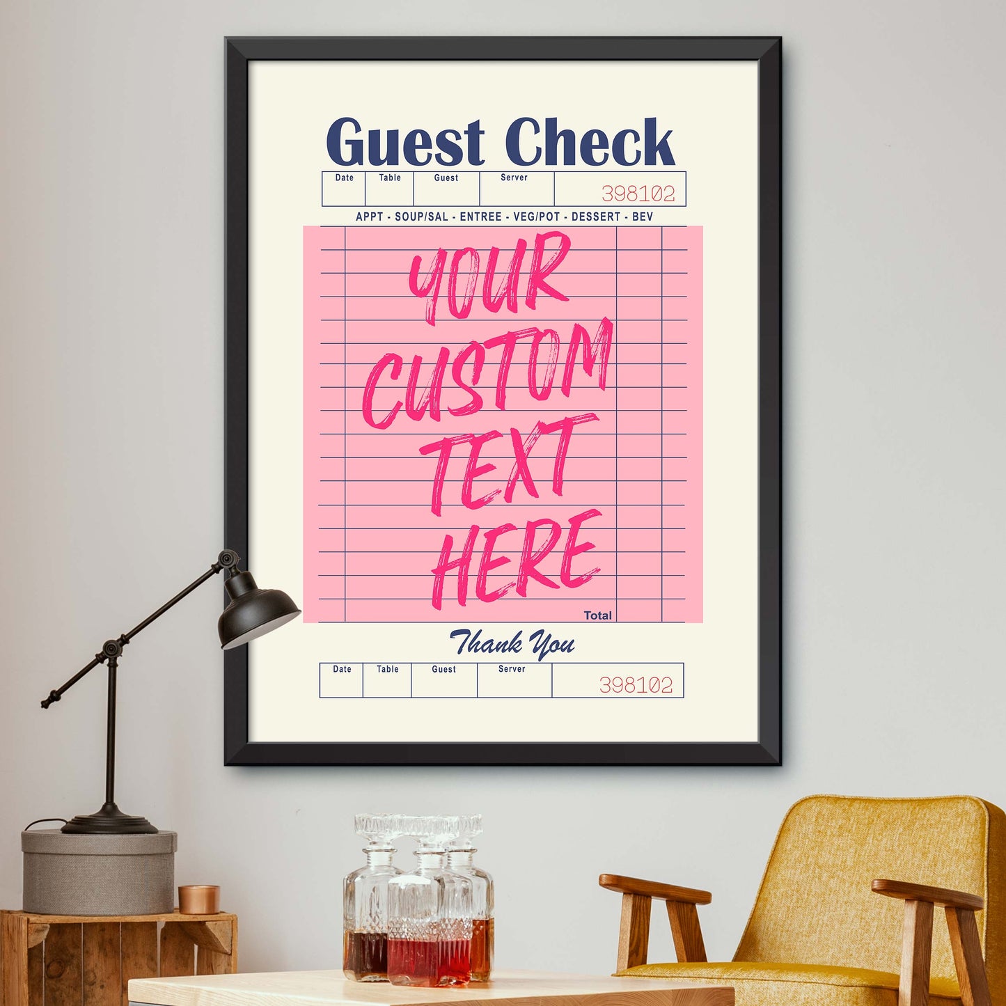 Customizable Guest Check Poster - Pink