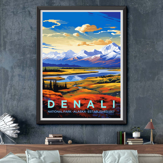 Denali Alaska Travel Print Wall Art, National Park Travel Poster