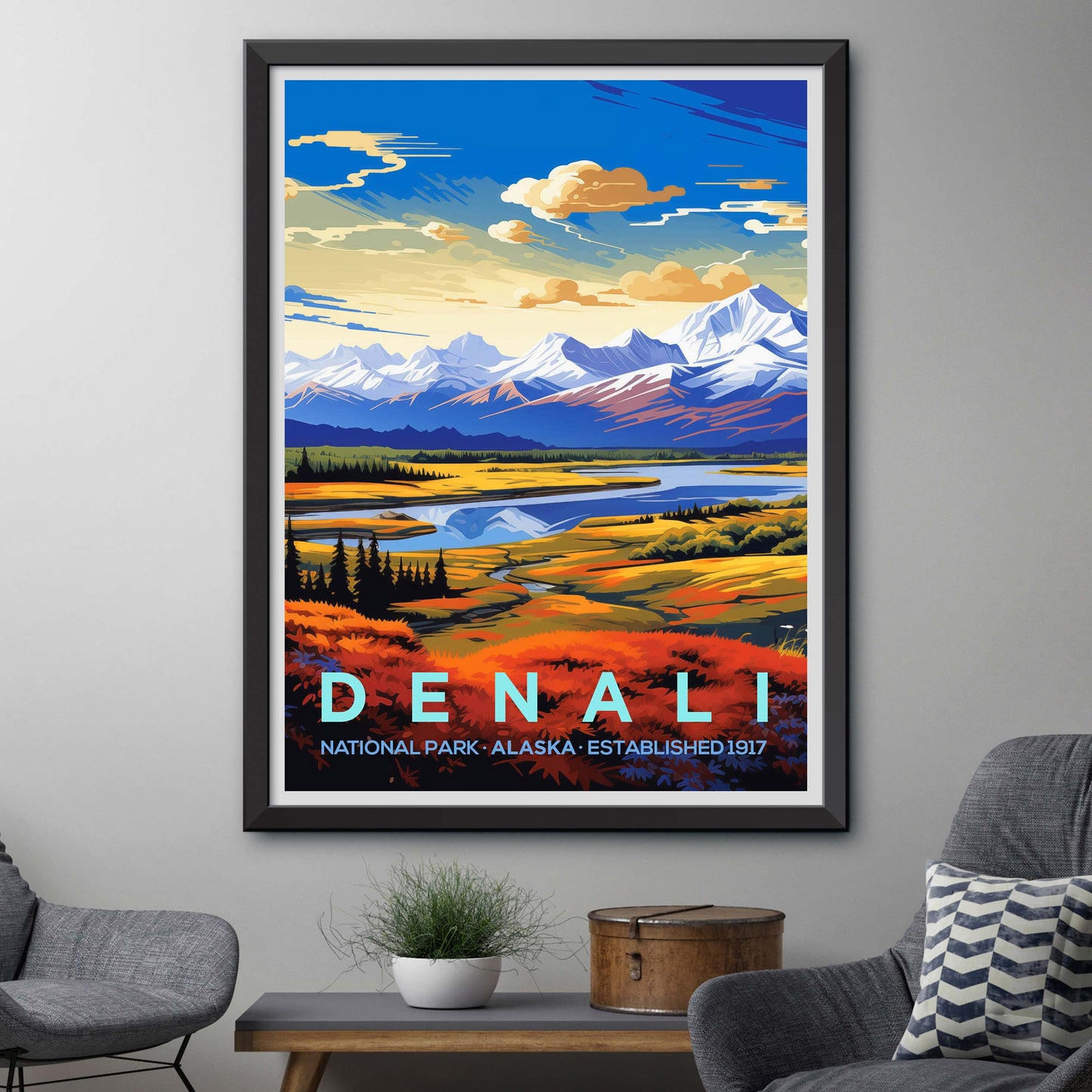 Denali Alaska Travel Print Wall Art, National Park Travel Poster