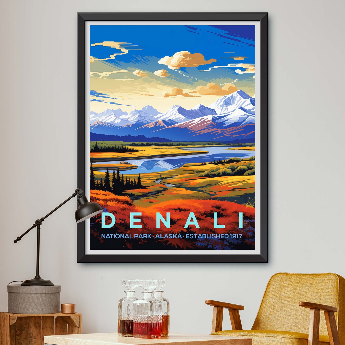 Denali Alaska Travel Print Wall Art, National Park Travel Poster