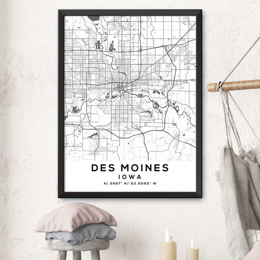 Des-Moines,Iowa Map Print