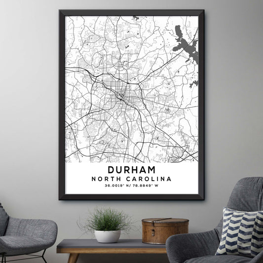 Durham,North-Carolina Map Print