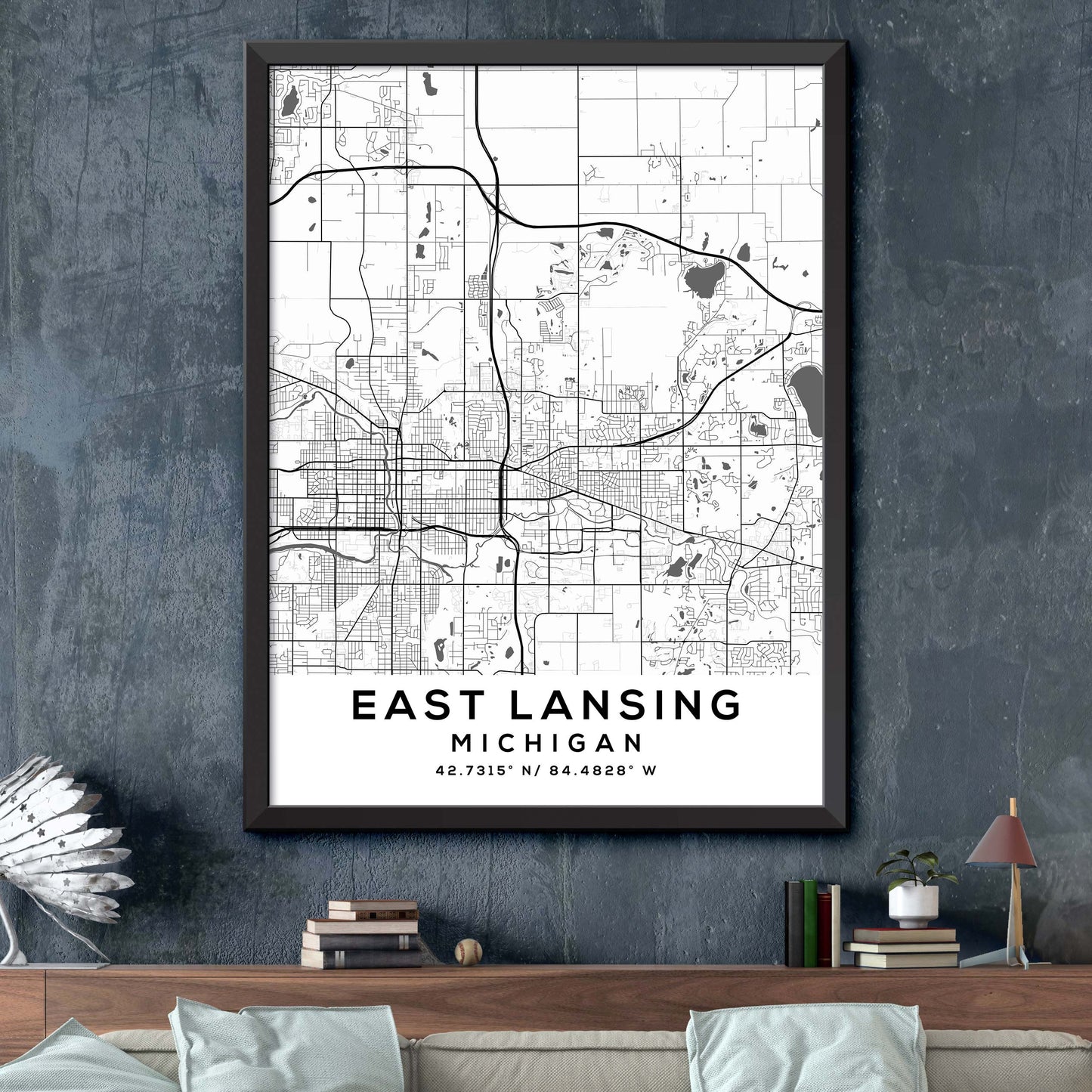 East-Lansing,Michigan Map Print