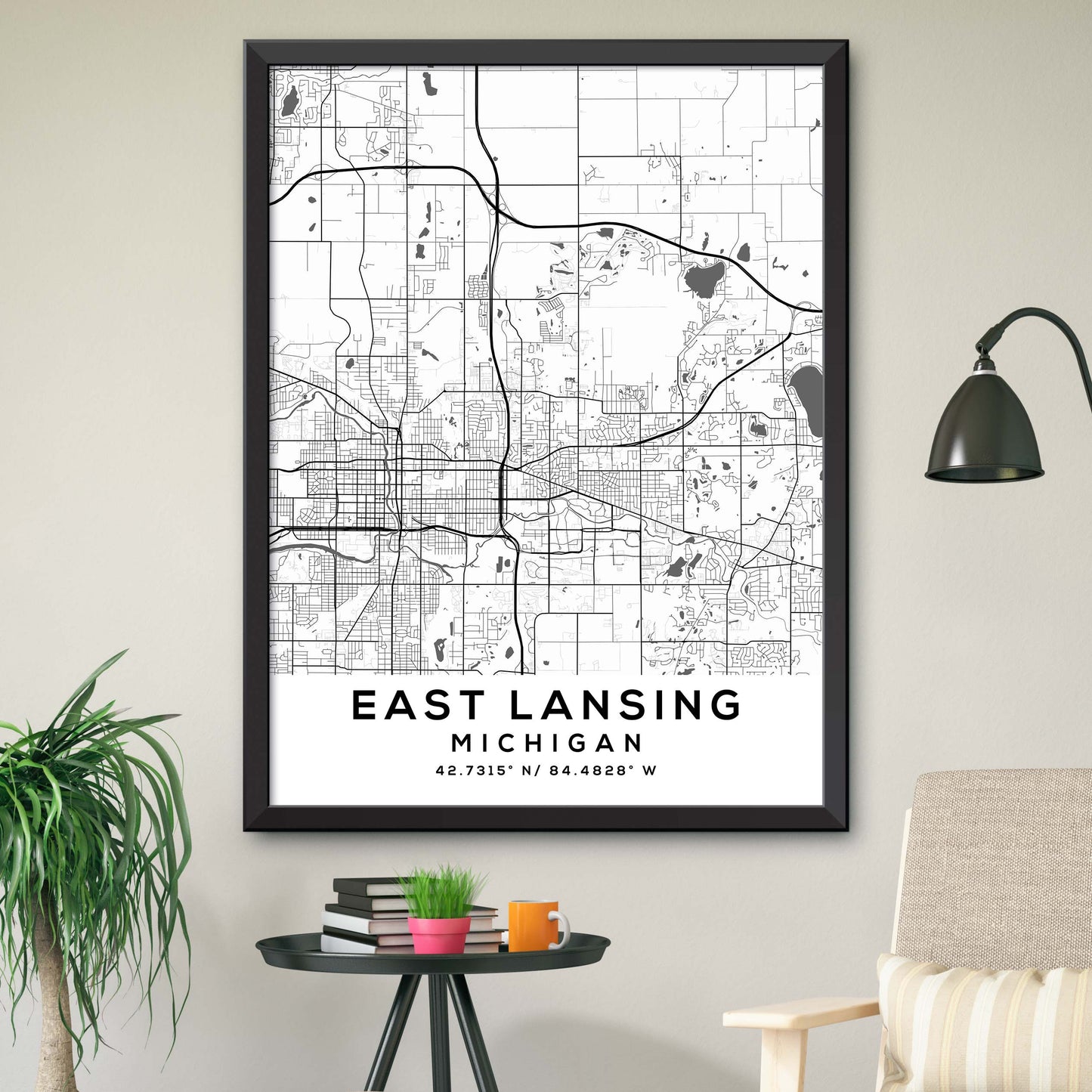 East-Lansing,Michigan Map Print