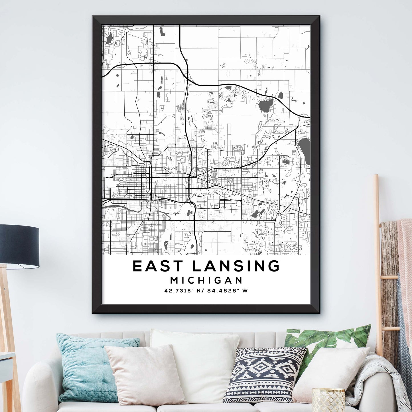 East-Lansing,Michigan Map Print