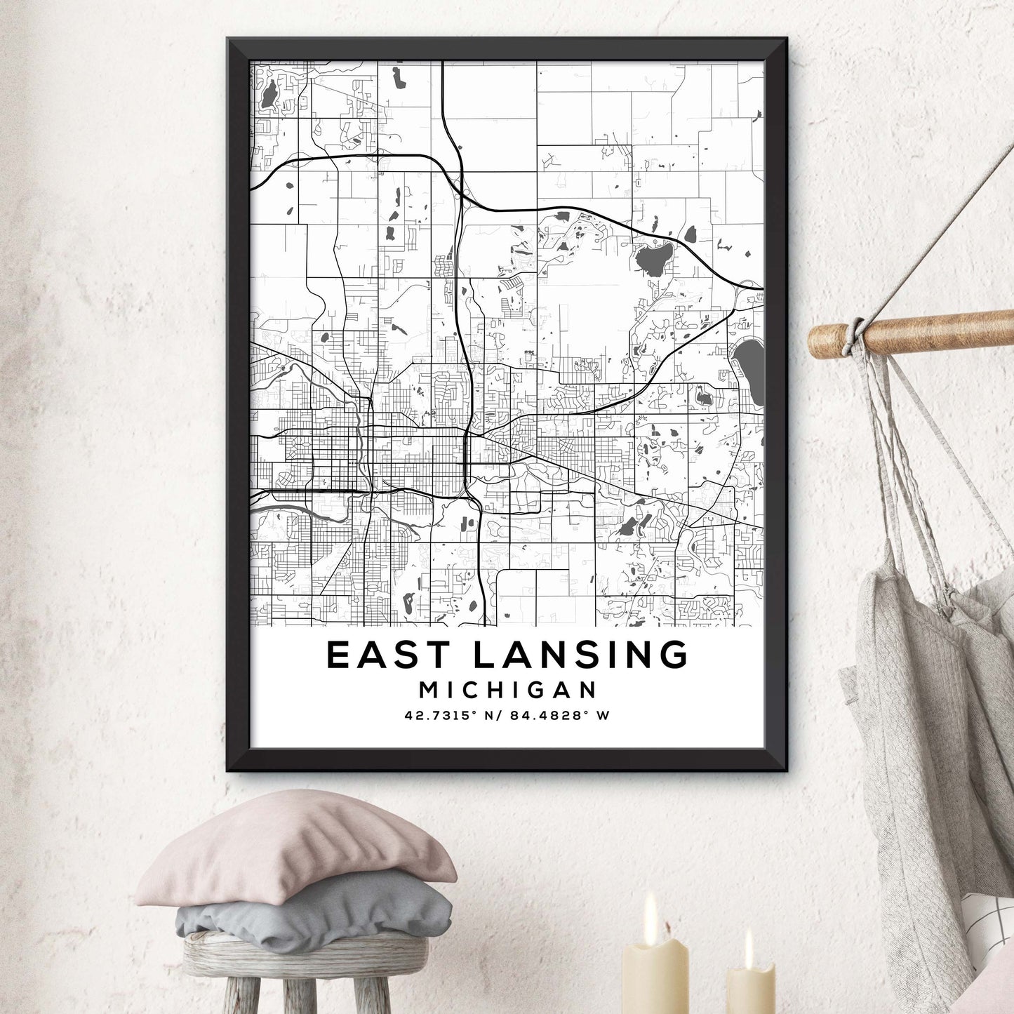 East-Lansing,Michigan Map Print