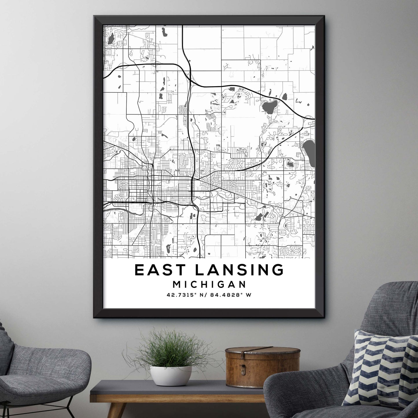 East-Lansing,Michigan Map Print