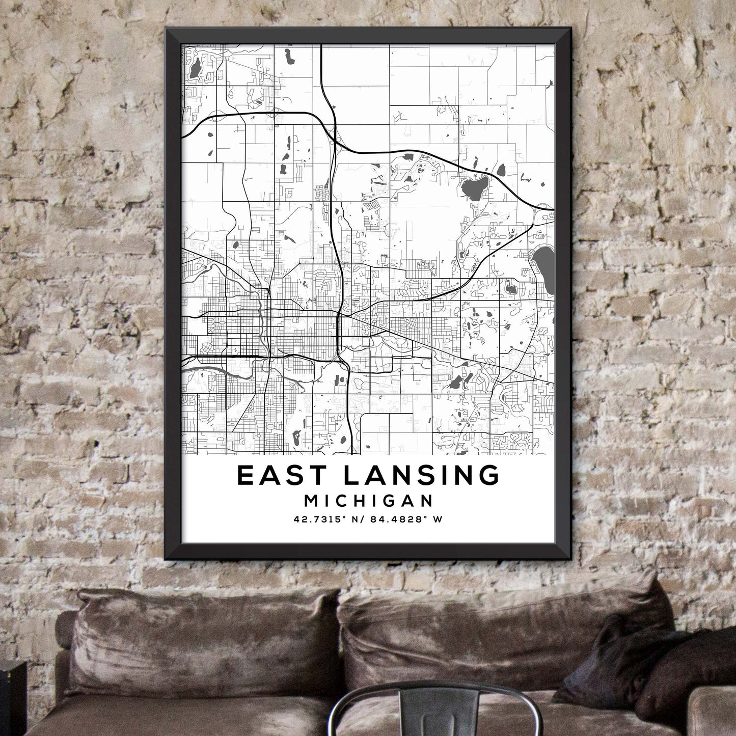 East-Lansing,Michigan Map Print