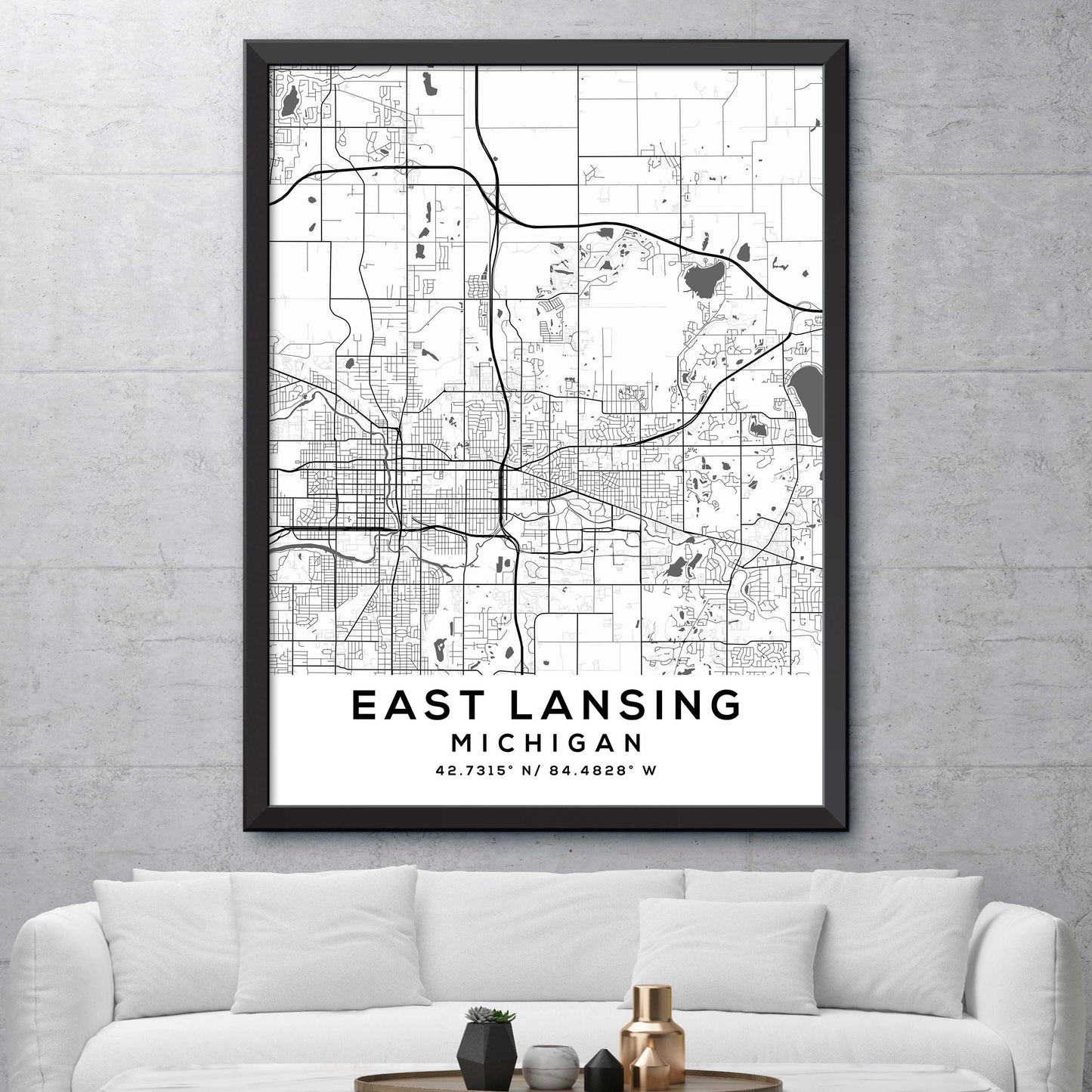 East-Lansing,Michigan Map Print