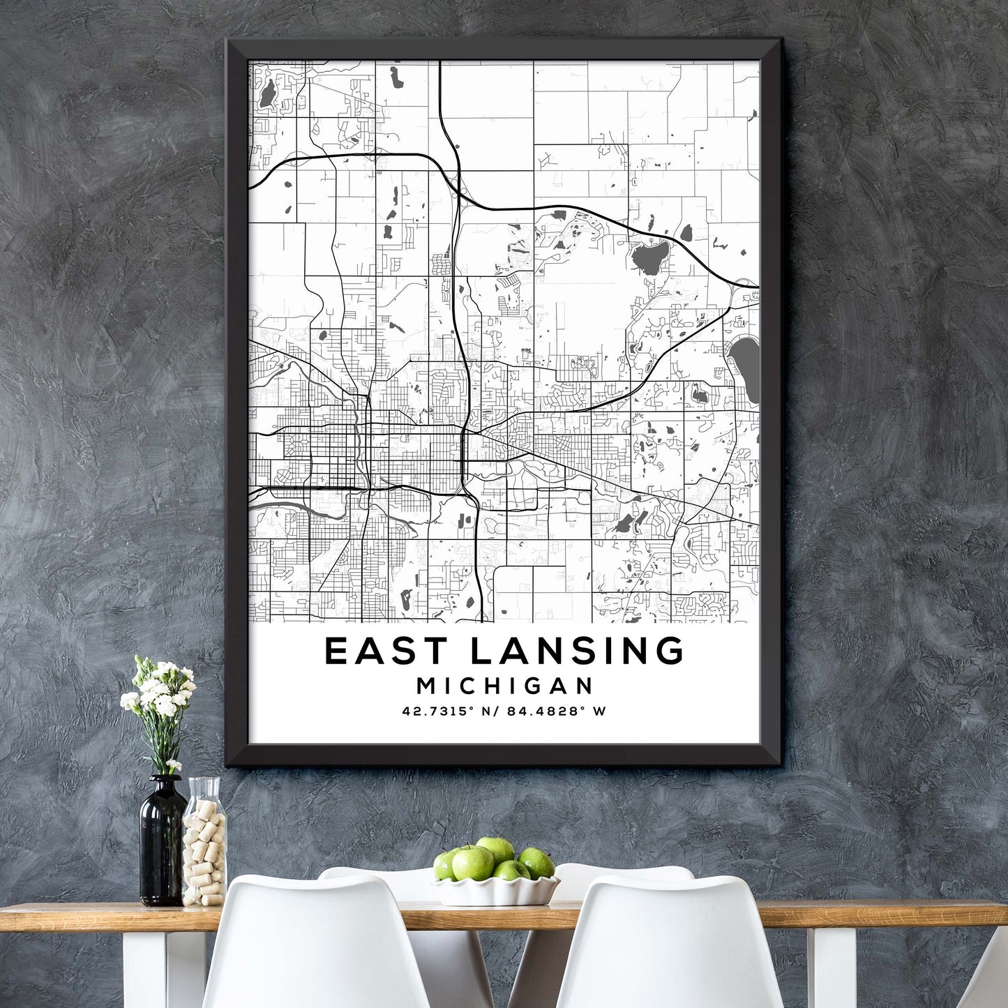 East-Lansing,Michigan Map Print