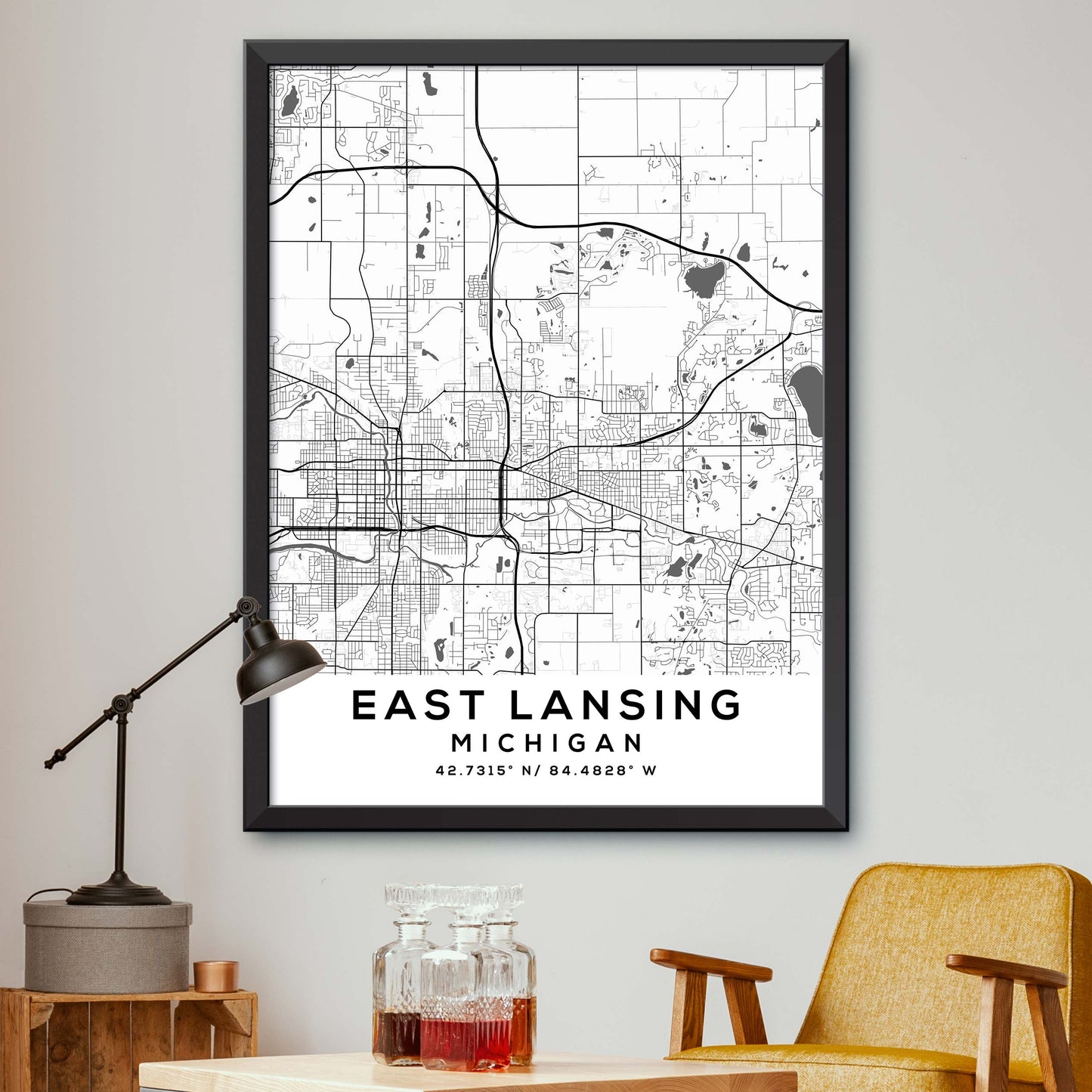 East-Lansing,Michigan Map Print