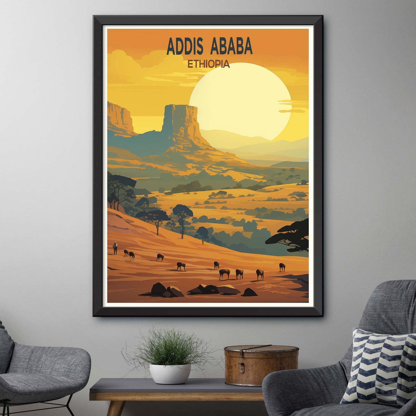 Addis Ababa city print, Addis Ababa painting, Ethiopia poster