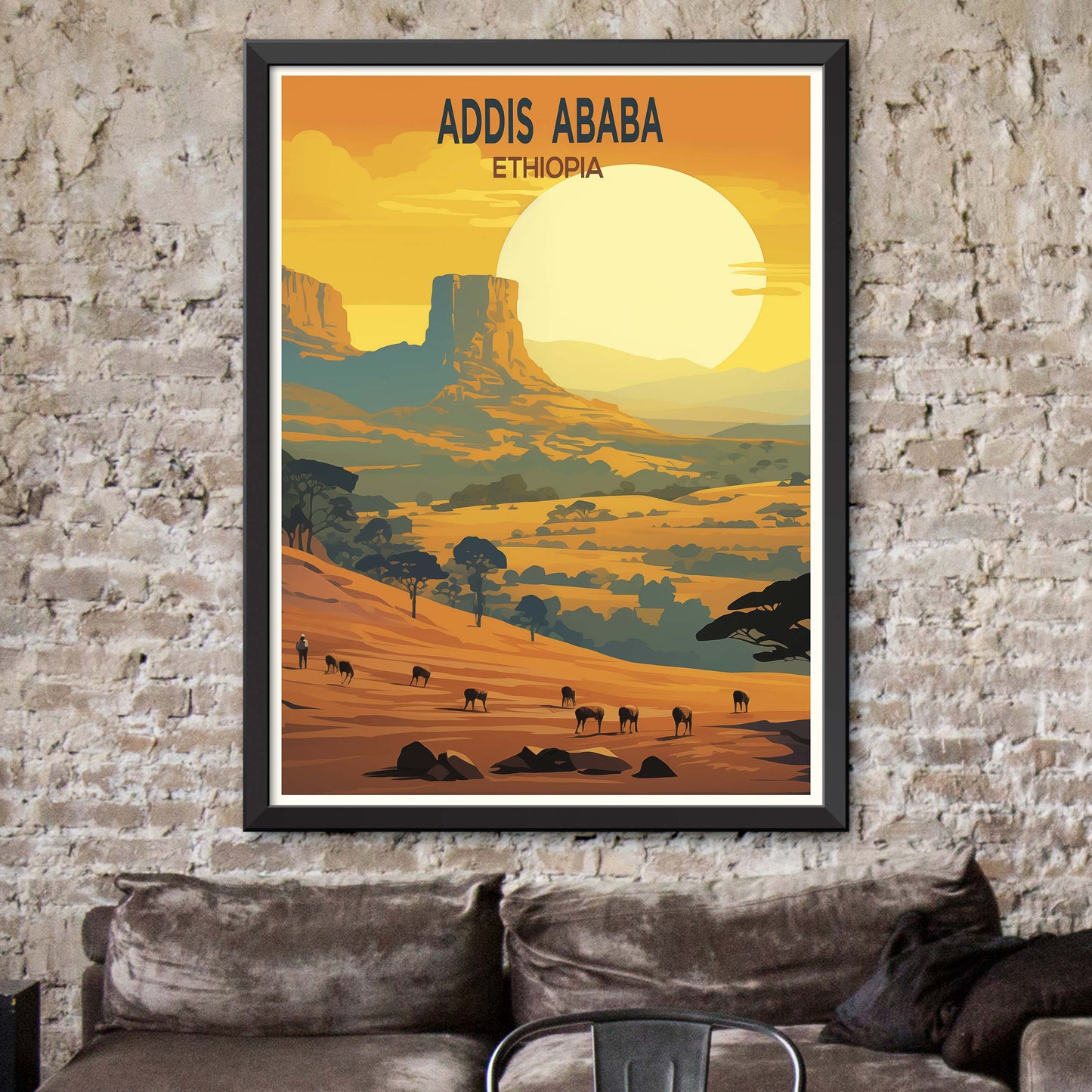 Addis Ababa city print, Addis Ababa painting, Ethiopia poster