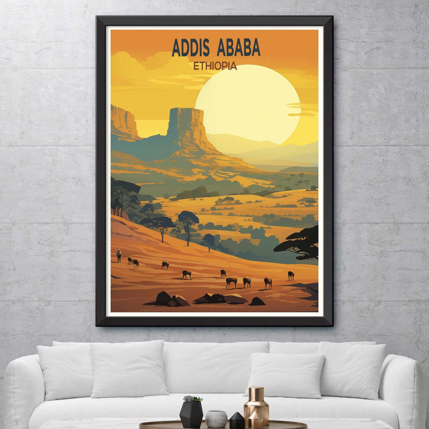 Addis Ababa city print, Addis Ababa painting, Ethiopia poster