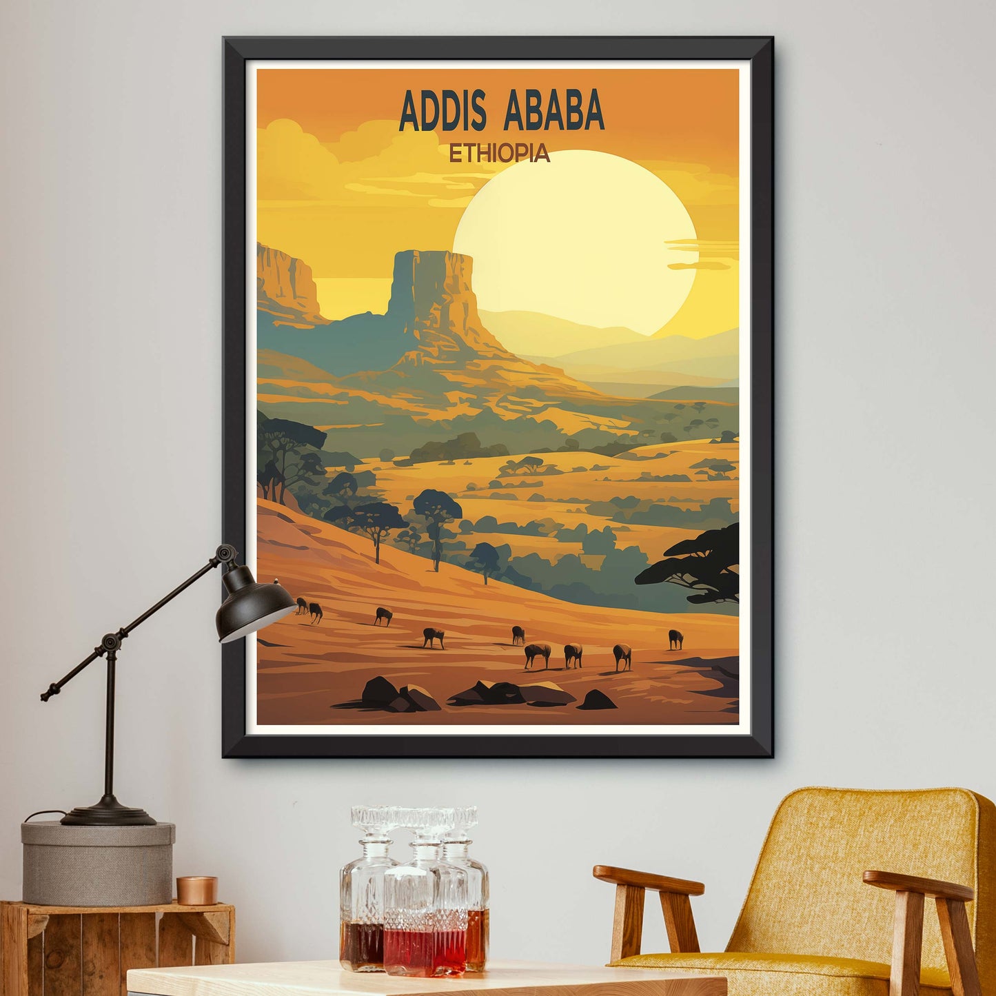 Addis Ababa city print, Addis Ababa painting, Ethiopia poster