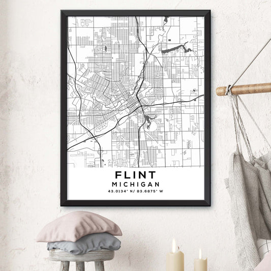 Flint,Michigan Map Print