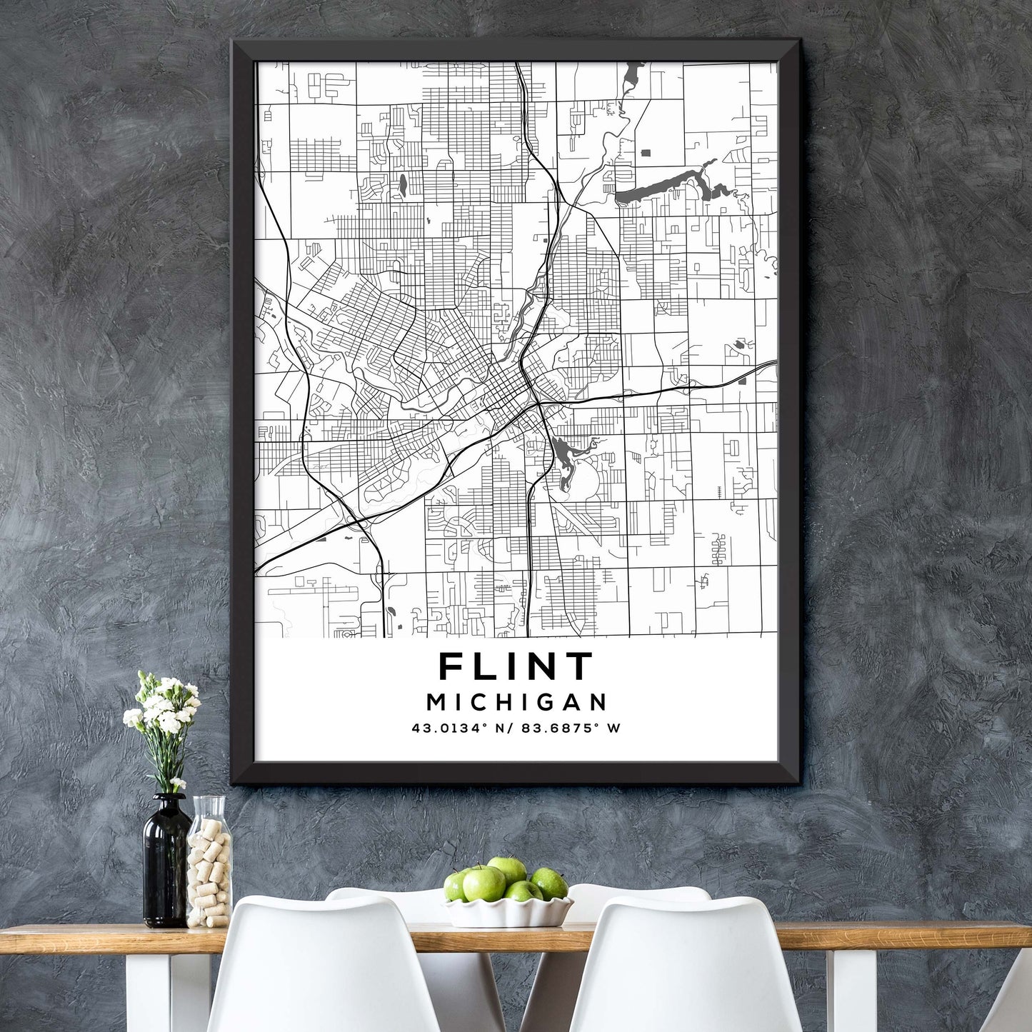 Flint,Michigan Map Print