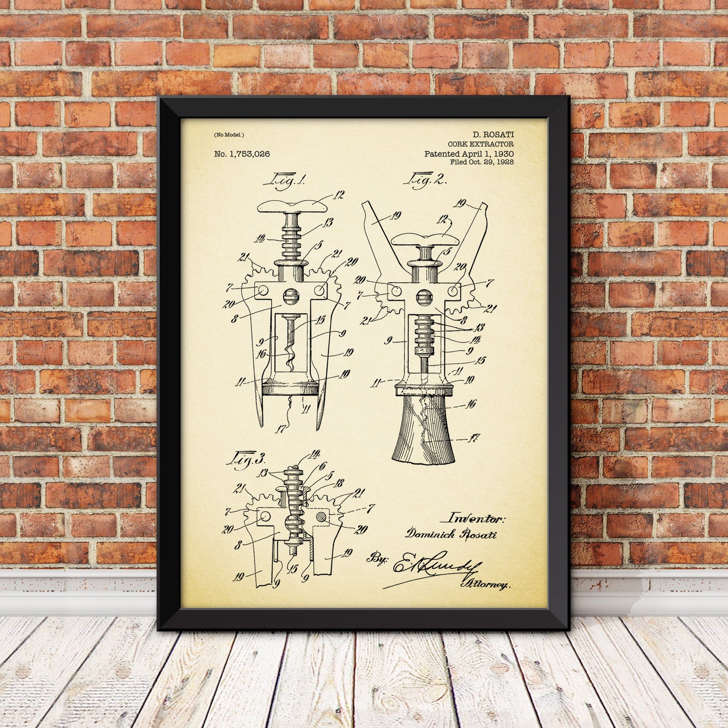 Cork Extractor Patent Print