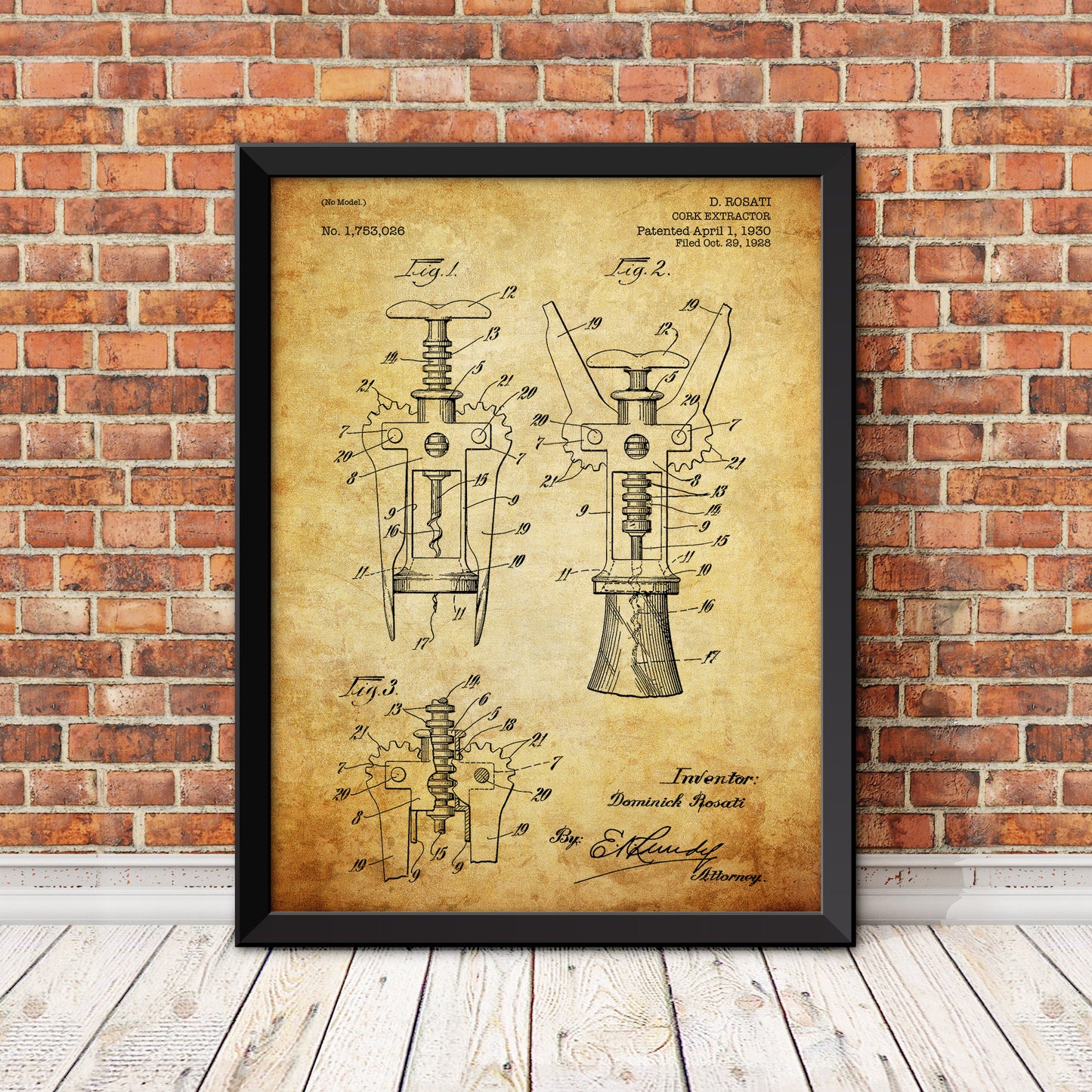 Cork Extractor Patent Print