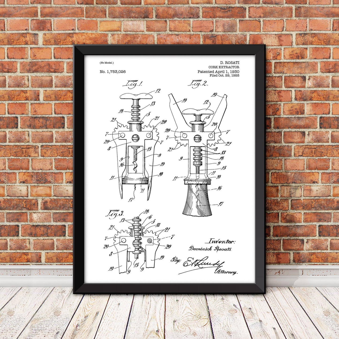 Cork Extractor Patent Print