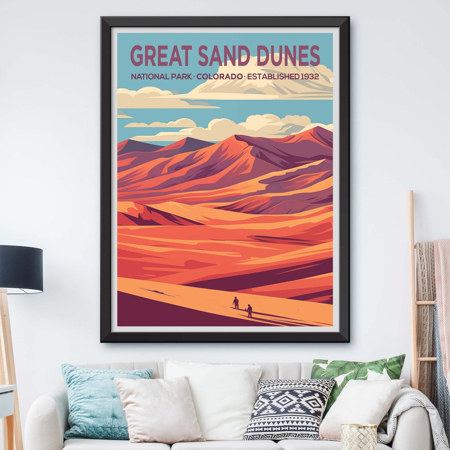 Great Sand Dunes Park Retro Art Print, Great Sand Dunes Park Illustration