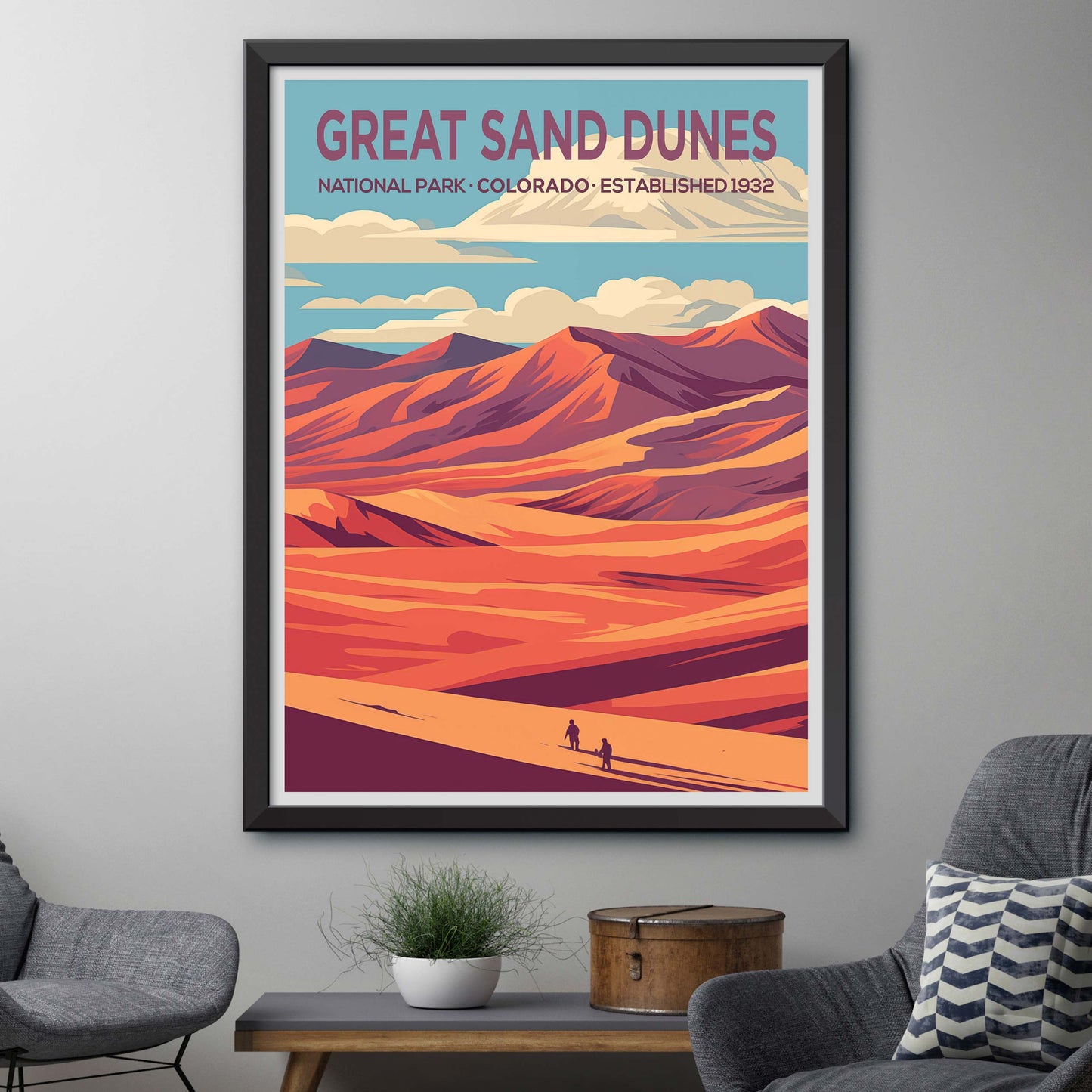 Great Sand Dunes Park Retro Art Print, Great Sand Dunes Park Illustration
