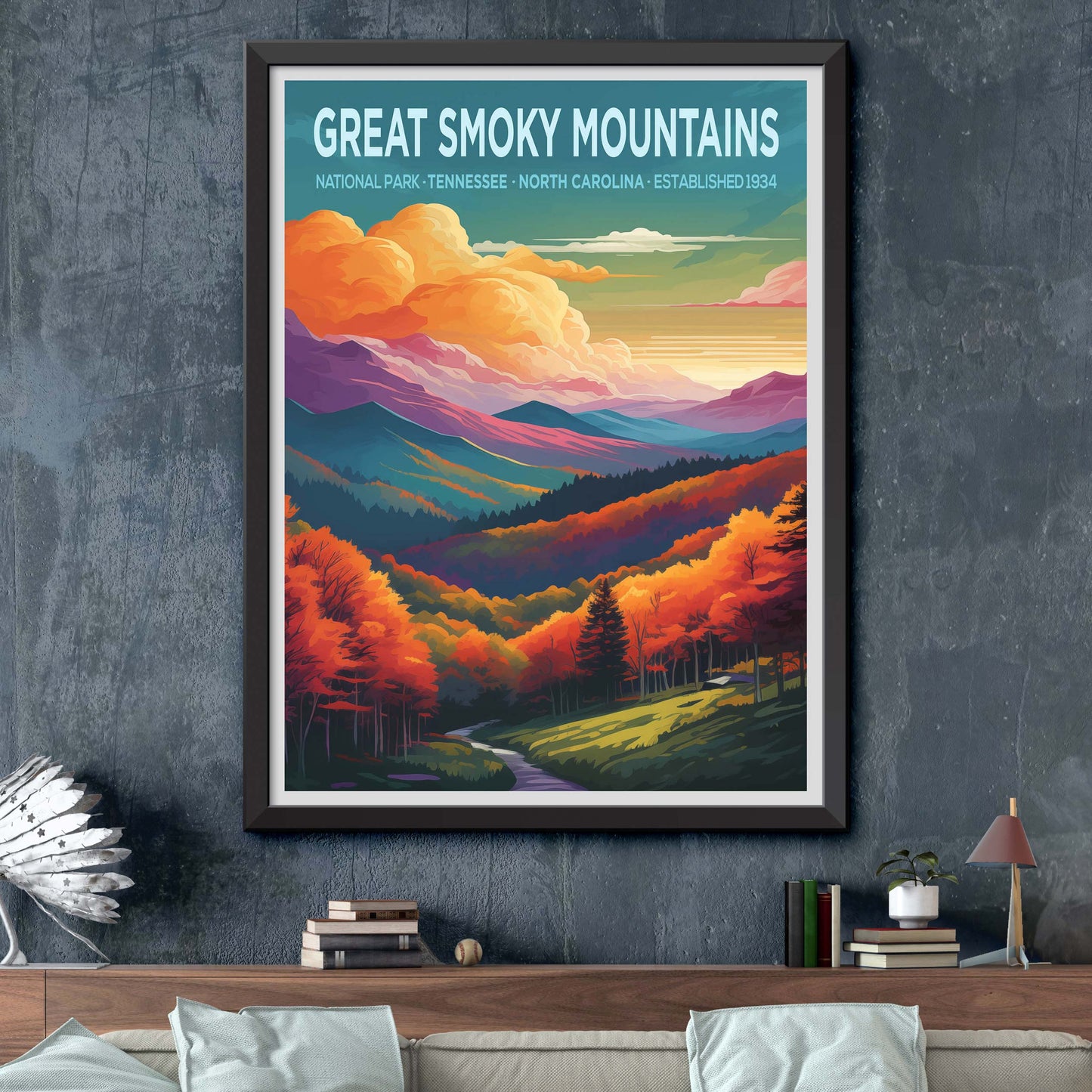 Great Smoky Mountains Travel Poster, Mountain Wall Art, Mountain Print