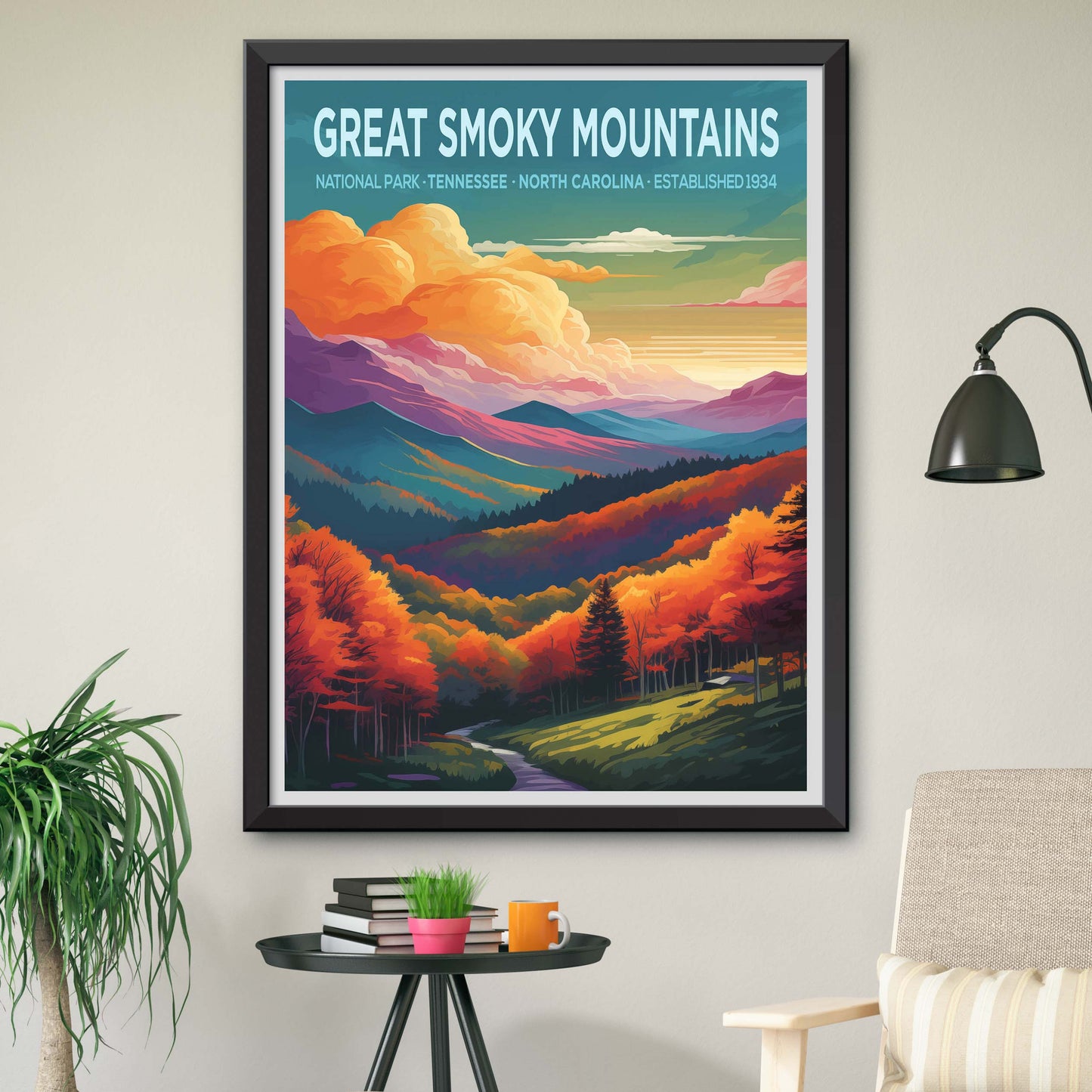 Great Smoky Mountains Travel Poster, Mountain Wall Art, Mountain Print