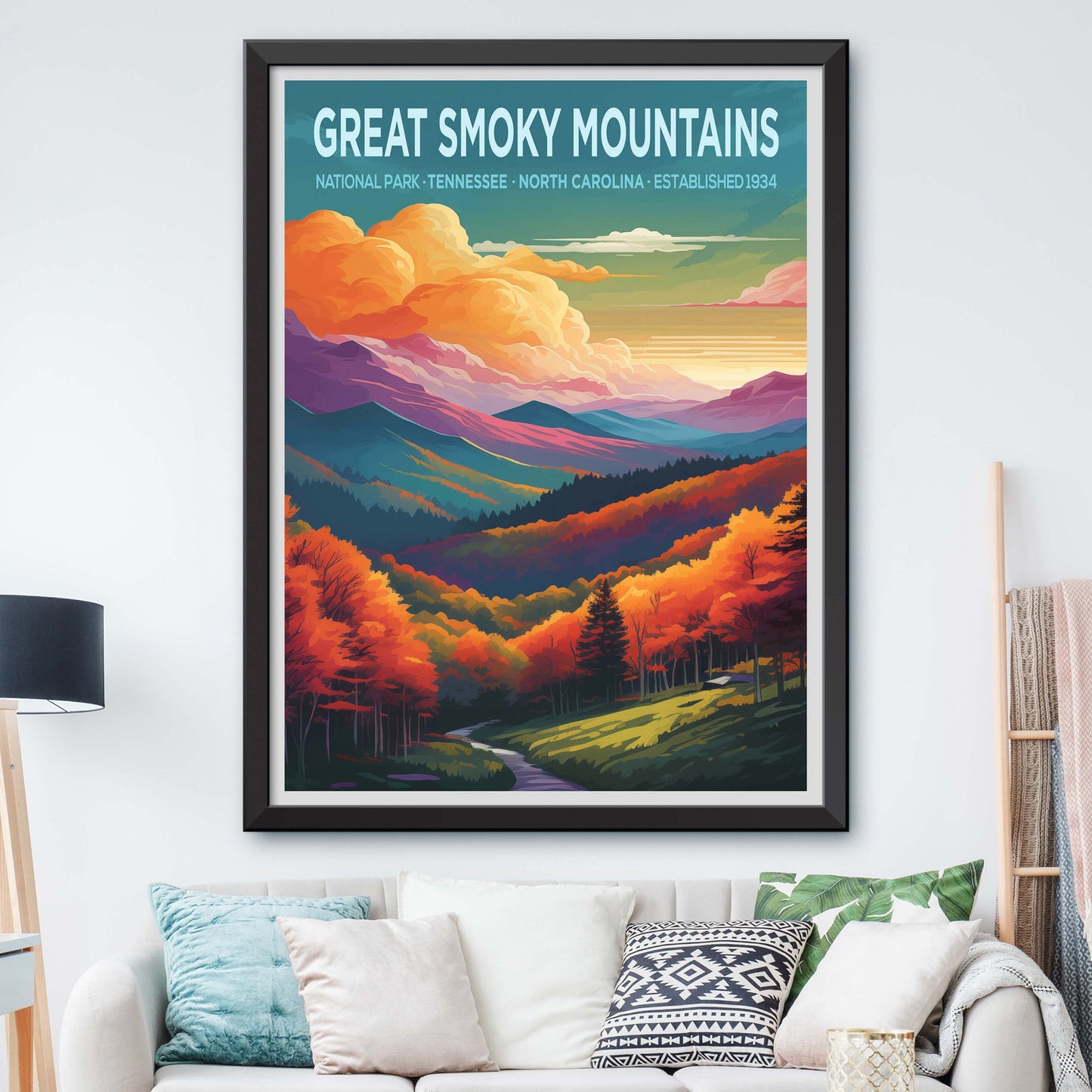 Great Smoky Mountains Travel Poster, Mountain Wall Art, Mountain Print