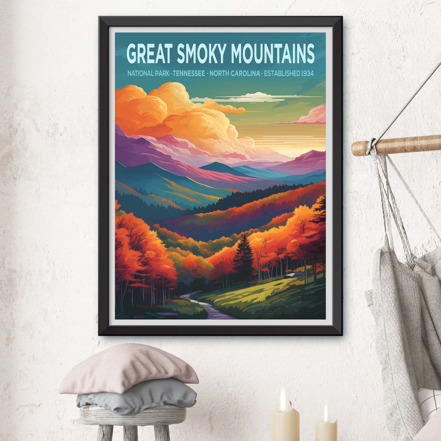 Great Smoky Mountains Travel Poster, Mountain Wall Art, Mountain Print