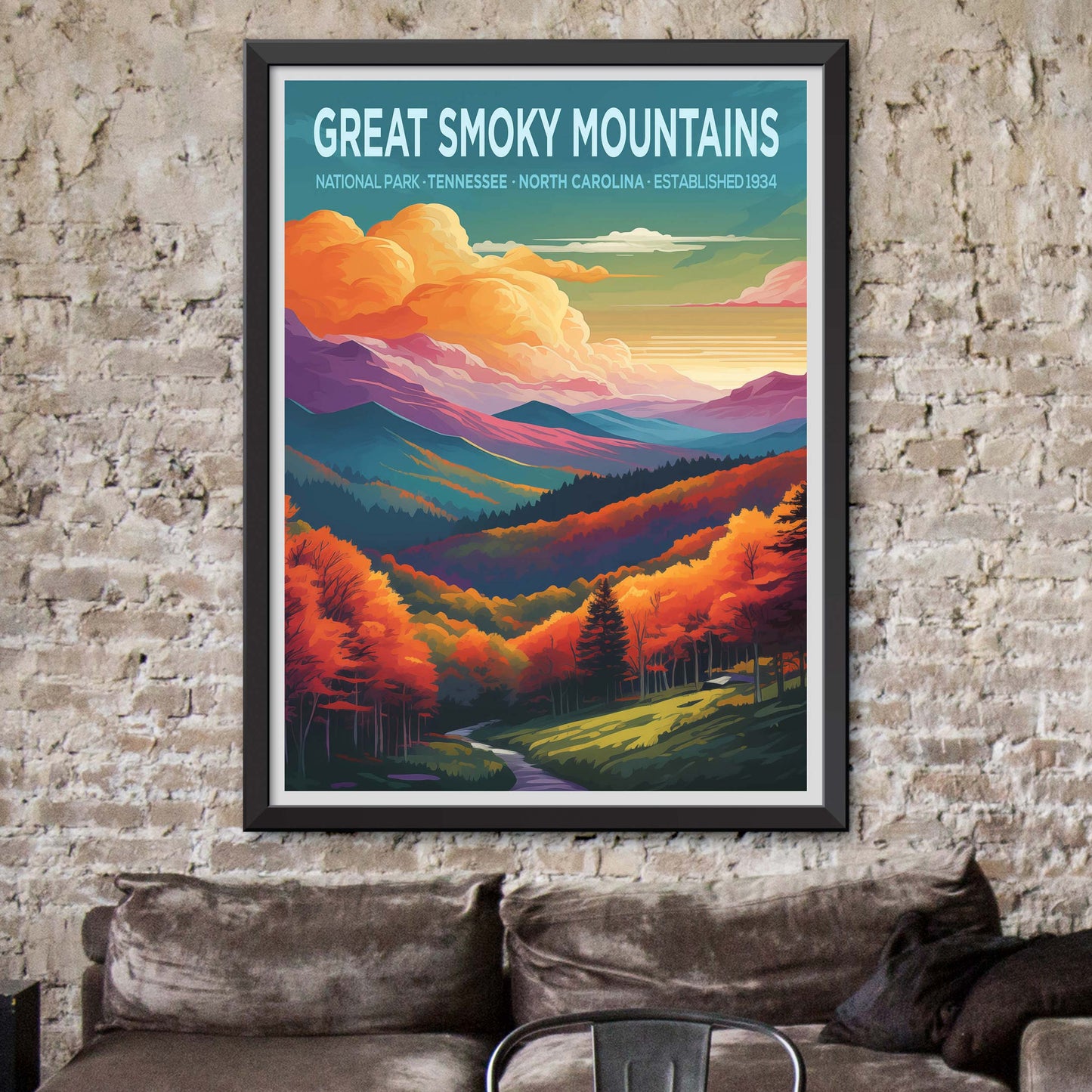 Great Smoky Mountains Travel Poster, Mountain Wall Art, Mountain Print