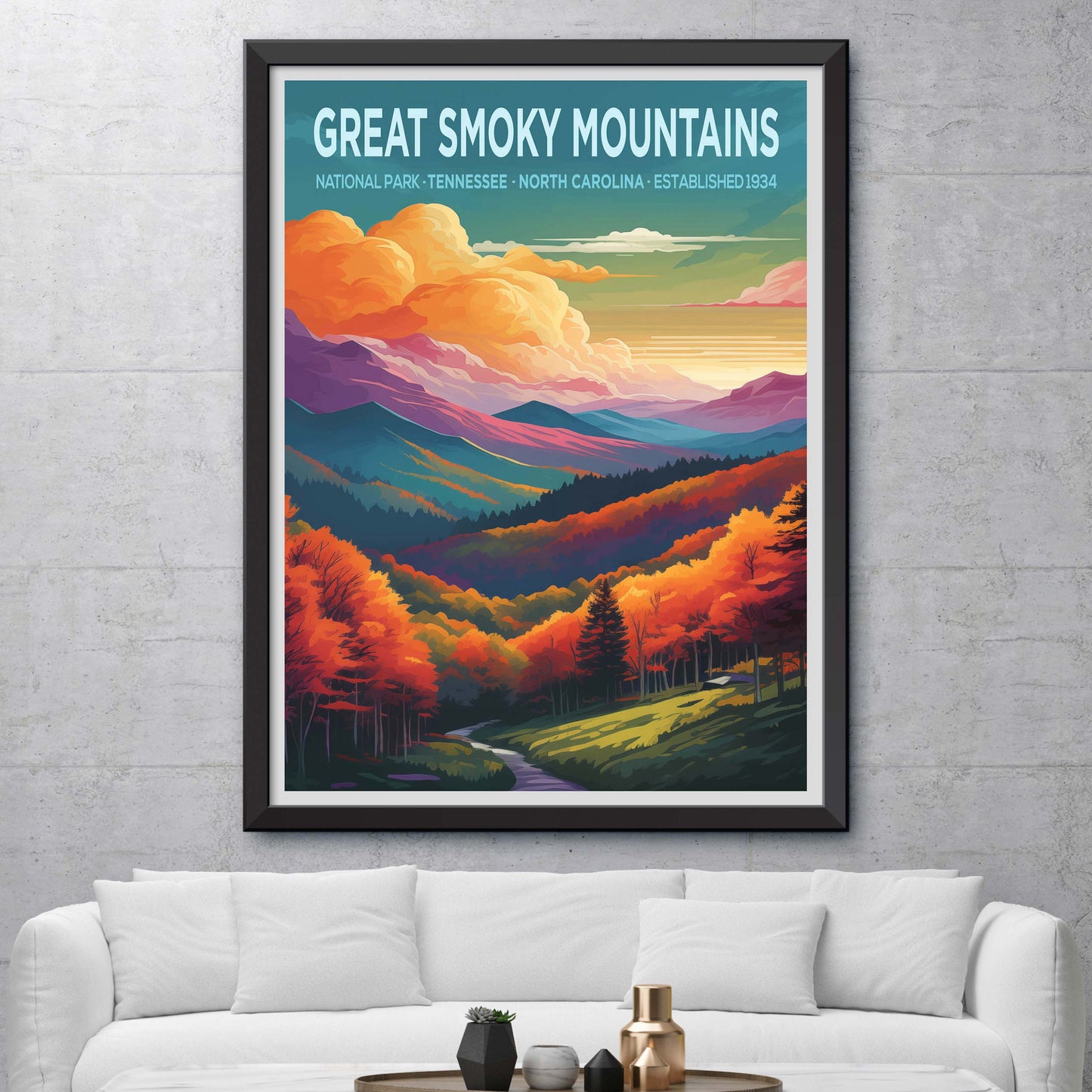 Great Smoky Mountains Travel Poster, Mountain Wall Art, Mountain Print