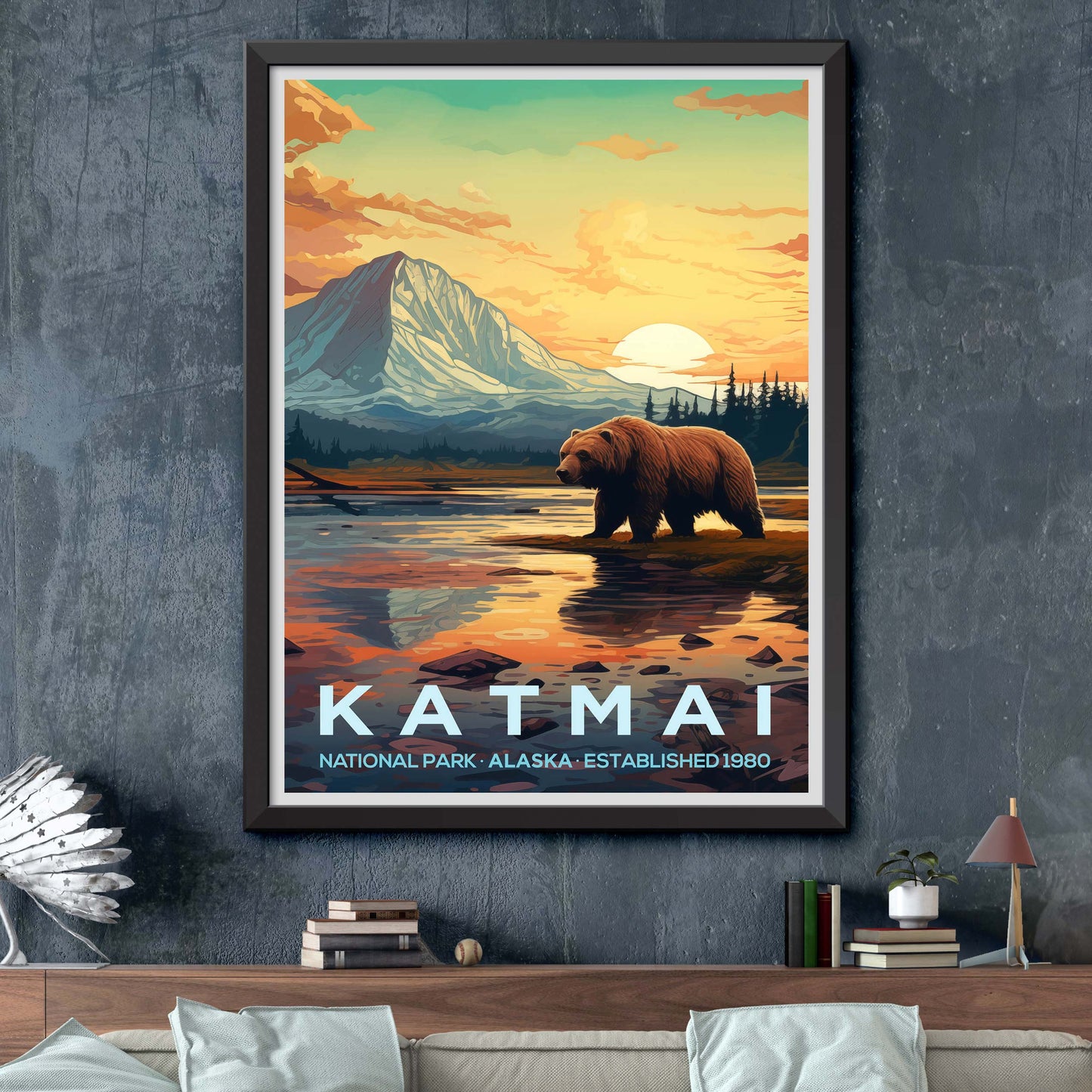 Katmai National Park Retro Art Print, Katmai National Park